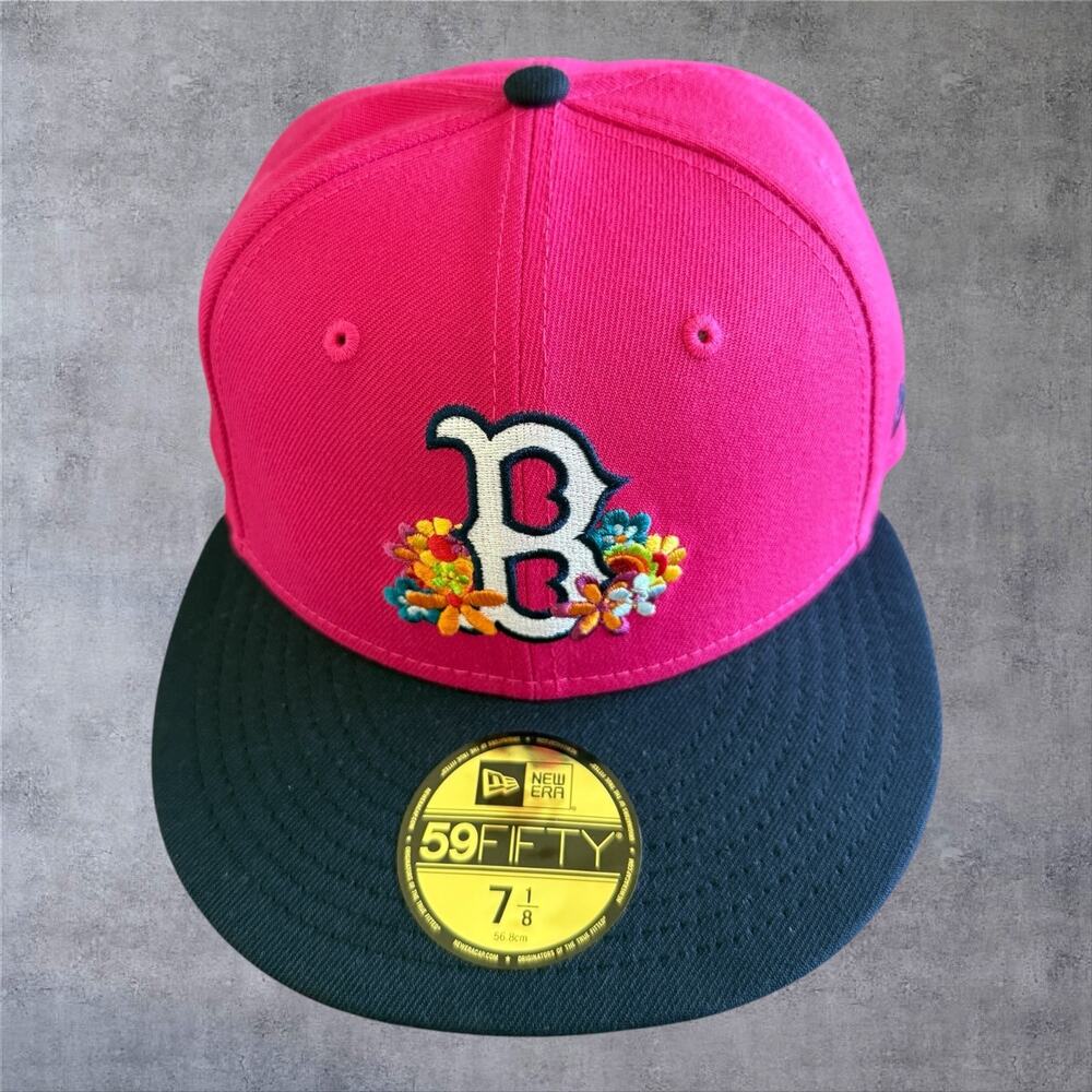 New Era 59FIFTY Boston Red Sox Flower Power Fitted Hat 7 1/8 Bright Rose Pink